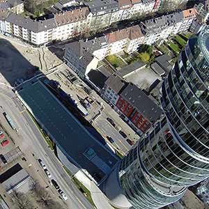 Luftaufnahmen unserer Kamera-Drohne vom Bau des Exzenterhauses Bochum